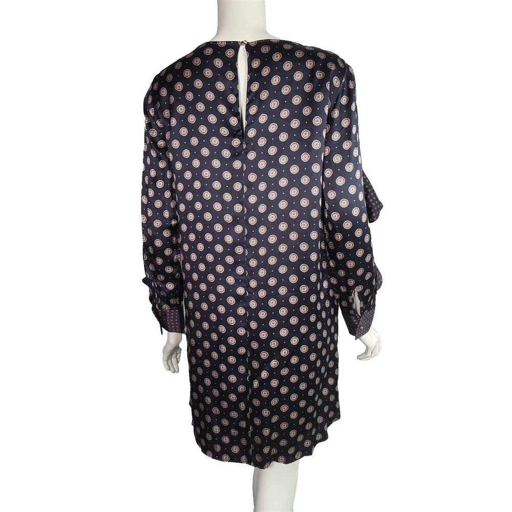 Banana Republic Navy 100% Silk Foulard Print Ruffle Long Sleeve Dress Sz 8 - Picture 4 of 16